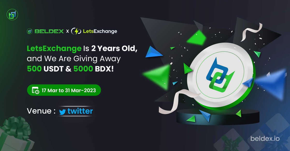 BeldexCoin's tweet photo. #Beldex celebrates @letsexchange_io  2nd anniversary with a #giveaway contest. 

Participate to win prizes in USDT and BDX 💰

Tasks ✍️
1️⃣Follow @letsexchange_io  and @BeldexCoin 
2️⃣Like and retweet our post that announces this raffle.
3️⃣Tag your friends

Here you can find more: https://t.co/WuQcJsHWTb
#BDX #USDT #airdrop