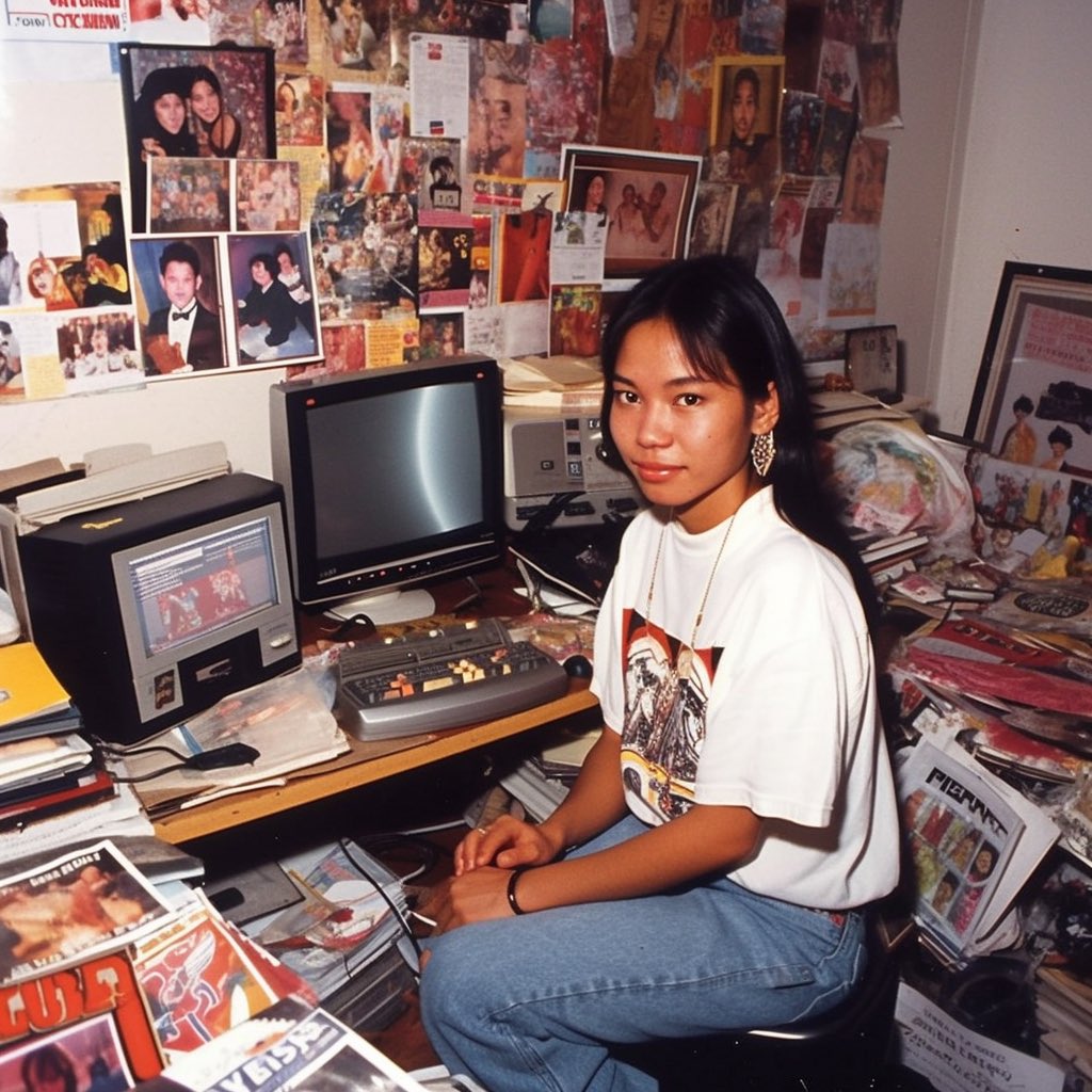 VredeAarde's tweet photo. @midjourney_ai versi 5 sudah keluar, kita test dengan foto2 jadul yuk! Ini foto-foto remaja cewek Indonesia di kamarnya, tahun 2000 an. #midjourney5 #AIphoto https://t.co/hkOGaR0qGx