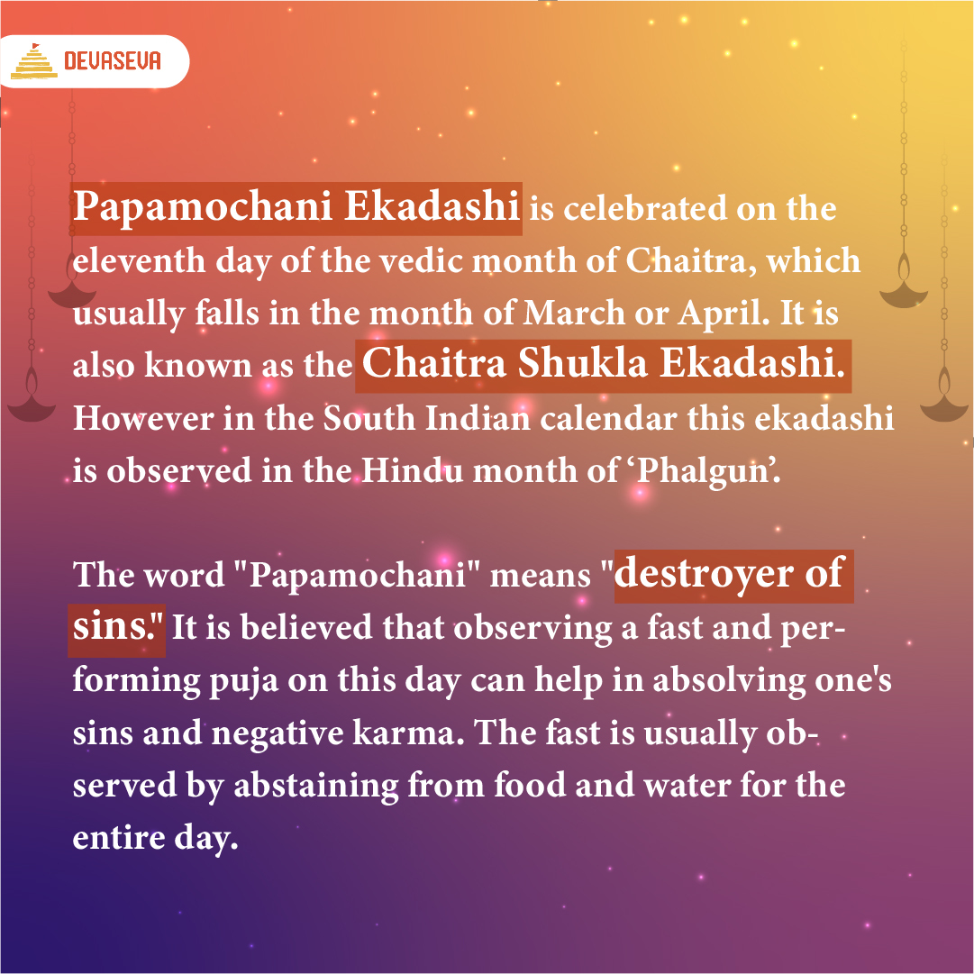 Devasevaonline's tweet photo. #Papamochani Ekadashi - The Auspicious Day to Seek Salvation: A day dedicated to seeking the #Blessings of #LordVishnu and freeing oneself from all sins, #PapamochaniEkadashi is an important festival celebrated with great fervor and #Devotion .
#devaseva #Ekadashi #ekadashi2023 https://t.co/iOzGPLFgC2