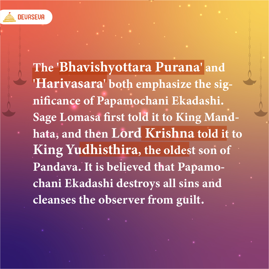 Devasevaonline's tweet photo. #Papamochani Ekadashi - The Auspicious Day to Seek Salvation: A day dedicated to seeking the #Blessings of #LordVishnu and freeing oneself from all sins, #PapamochaniEkadashi is an important festival celebrated with great fervor and #Devotion .
#devaseva #Ekadashi #ekadashi2023 https://t.co/iOzGPLFgC2