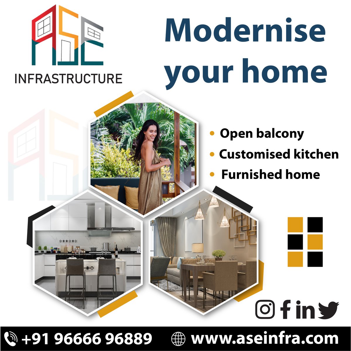 aseInfrastruct2's tweet photo. Why not modernize your house when the world is modernising. Get your home redesigned now. For details call us now
Phone: 9666696889
Website: https://t.co/yD5wYKsPvU
#Infrastructure #Infra #Builder #interiors #InteriorDesign #InteriorStyling #HomeConstruction #ASEInfrasctructure https://t.co/3IBrt64G9Z