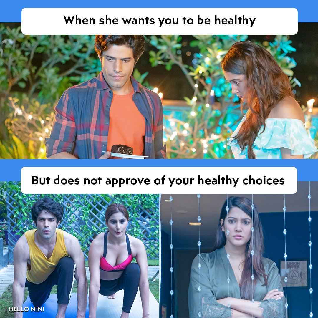 MXPlayer's tweet image. Healthy choices ko kaun mana kar sakta hai 😋

#HelloMini @anujajoshi93 @MrinalDutt02 #NikhitaChopra