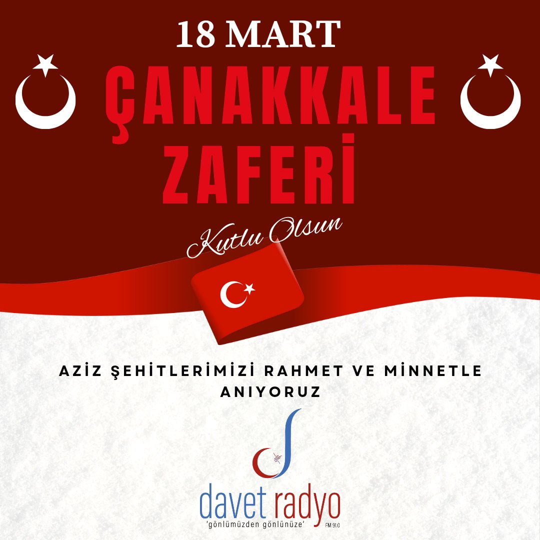 DavetRadyo's tweet photo. 🇹🇷 #18MartÇanakkaleZaferi Kutlu Olsun.

Aziz vatanımızı bizlere emanet eden kahraman şehitlerimizi ve gazilerimizi rahmet, minnet ve şükranla yâd ediyoruz.

#ÇanakkaleZaferi #18Mart #davetradyo https://t.co/TVEzCSmCFf