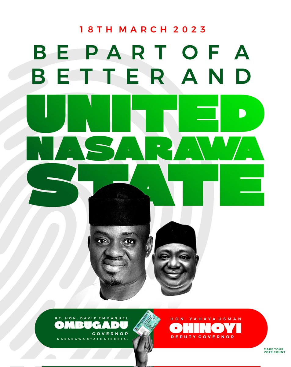 EmmaKuza's tweet photo. To God be the glory for allowing us see the D' Day.
We have prayed & campaigned. Today, we shall cast our votes for our candidate of choice #Ombugadu for Governor of Nasarawa State & 4 #MarafaEnde as member NSHA, Eggon East Const.
Let's serve #AASule #BuguDaya.
#NasarawaProject https://t.co/pVCV45qtef