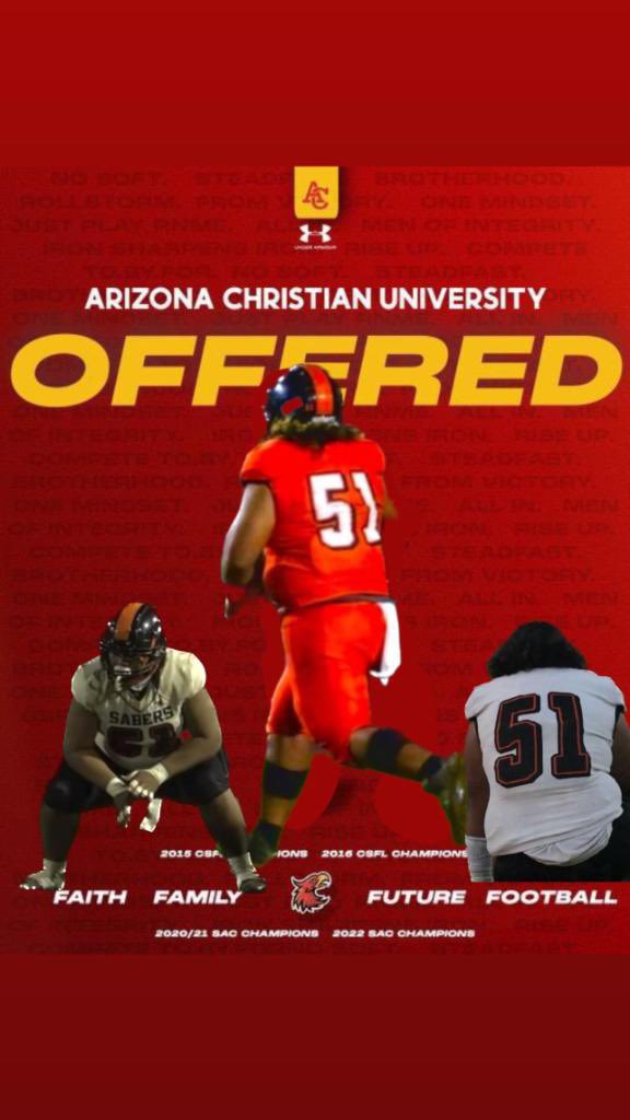 DallasSagapolu1's tweet photo. God is faithful! Proud to announce that I have received  my 1st offer from @KelleyBeMoore and #ArizonaChristianUniversity 

#Firestorm #ACU 

@Trnch_Warriors @L3NGZZZ @unkoB @FaipeaAvaava https://t.co/gcROSX6GwB