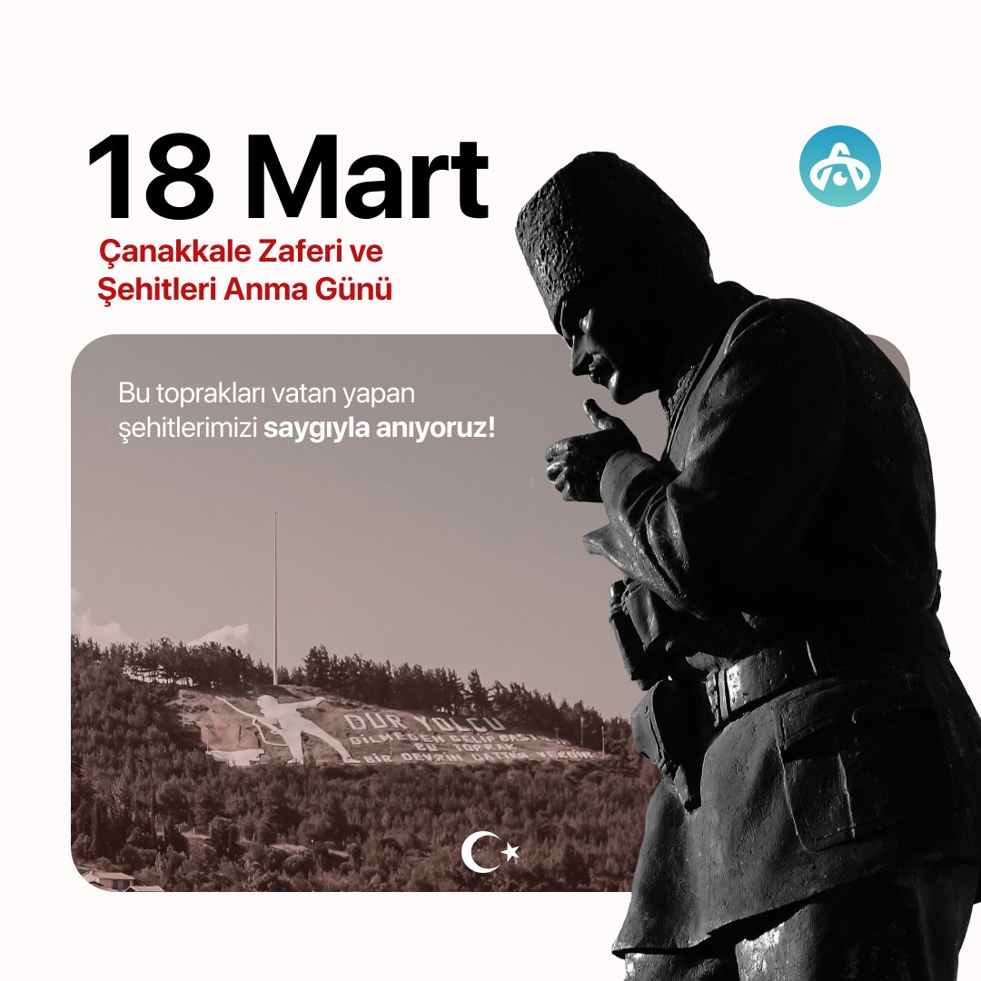Türk tarihinin en önemli zaferlerinden biri olan Çanakkale Zaferi'nin 107. yıl dönümü ve Şehitleri Anma Günü'nde başta Ulu önder Mustafa Kemal Atatürk olmak üzere tüm şehitlerimizi saygıyla anıyoruz. 
#18Mart #ÇanakkaleZaferi