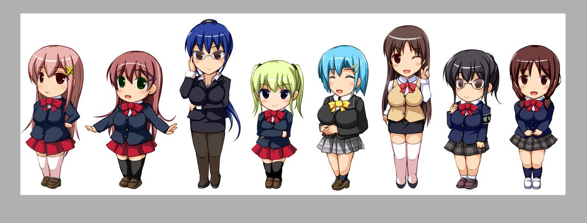 着色後のキャラも並べてみたんご〆('ー`)b
後はヘッダー用にデザインをすれば完成かな☆
(まあデザイン苦手だから難儀するだろうけどw)
ちなみに全員シルエット版も作ってみました♪
何かの時に使えるかも?w 