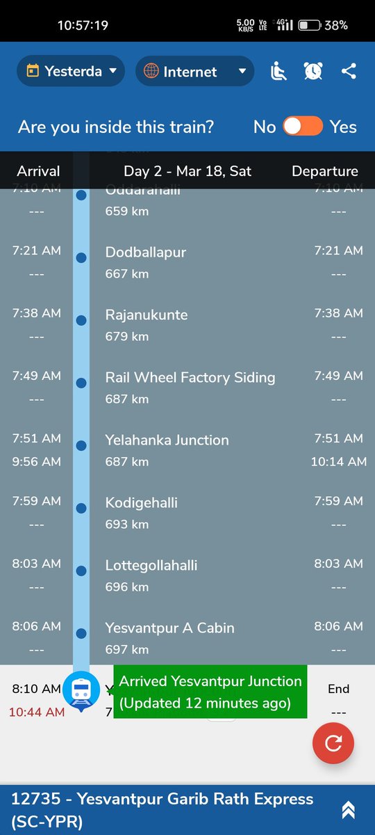 charanmc_23's tweet photo. @RailwaySeva how hectic the  journey was...the arrival of the train was already late by 2 hrs from sheduled timing and again so many delays at each stop.#halt
#garibrathExpress
Sheduled arrival at yeshwantpur junction was 8:10 and still the destination is  not arrived. https://t.co/YkL8qToK0i