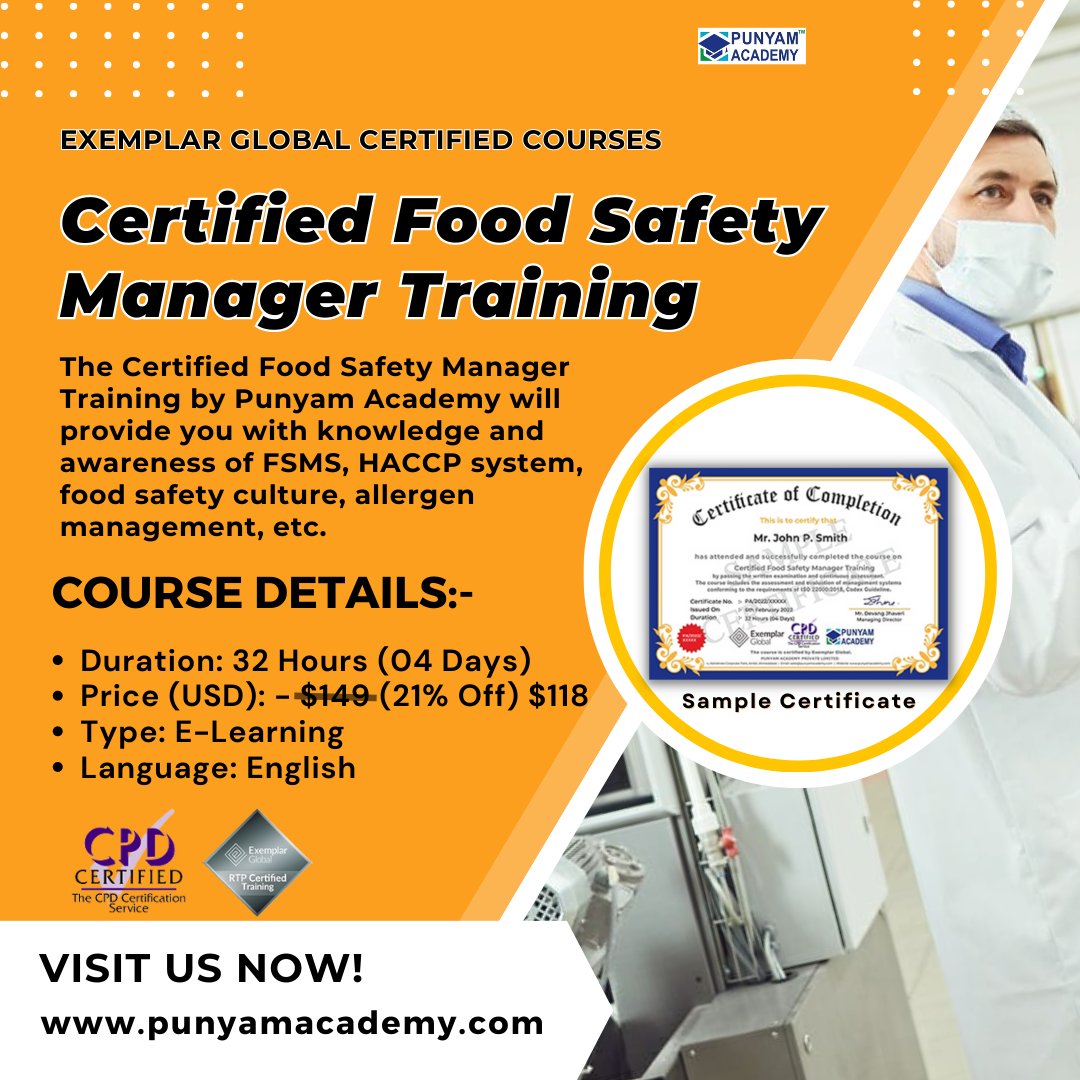 The Food Safety Manager Training 

Find out more here:-punyamacademy.com/course/food-sa…

#foodsafety #management #training #food #safety #quality #foodsafetymanagementsystem #foodsafetytraining #foodsafetyculture #foodsafetyandhygiene #foodsafetyfirst #foodsafetymatters #haccp #iso22000