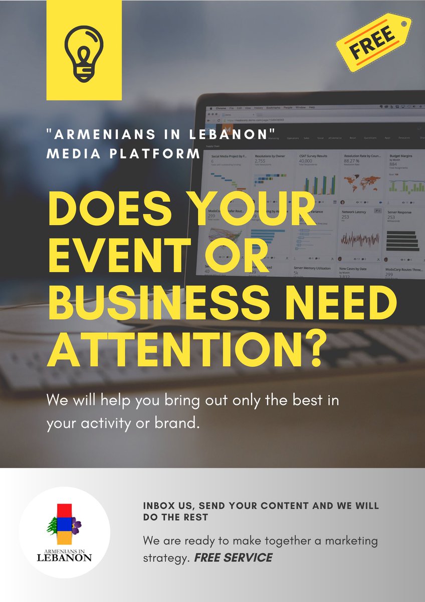 We are here to help and support…
Just inbox us and we will create a great campaign together.
note: our service is definitely FREE.

#Armenian #Business #Marketing #Advertising #Armenians