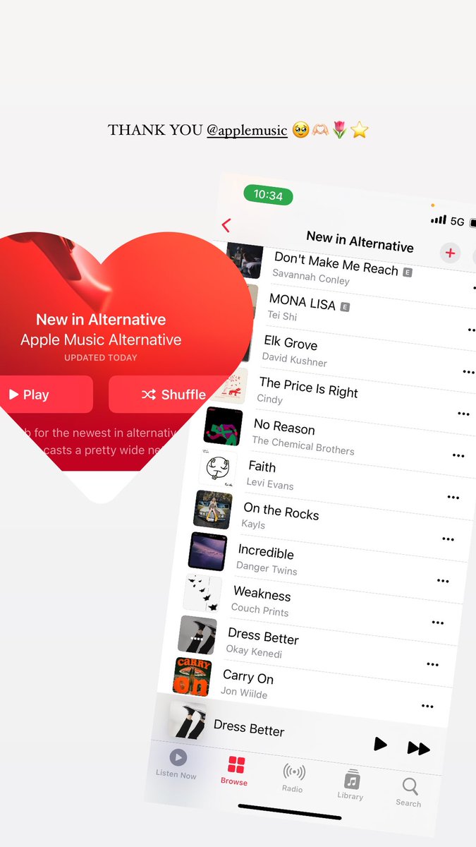 So.. <a href="/AppleMusic/">Apple Music</a> added me to their New Alternative playlist today and I’m very happy about it! ♥️🌷⭐️ Thank you! #newmusic