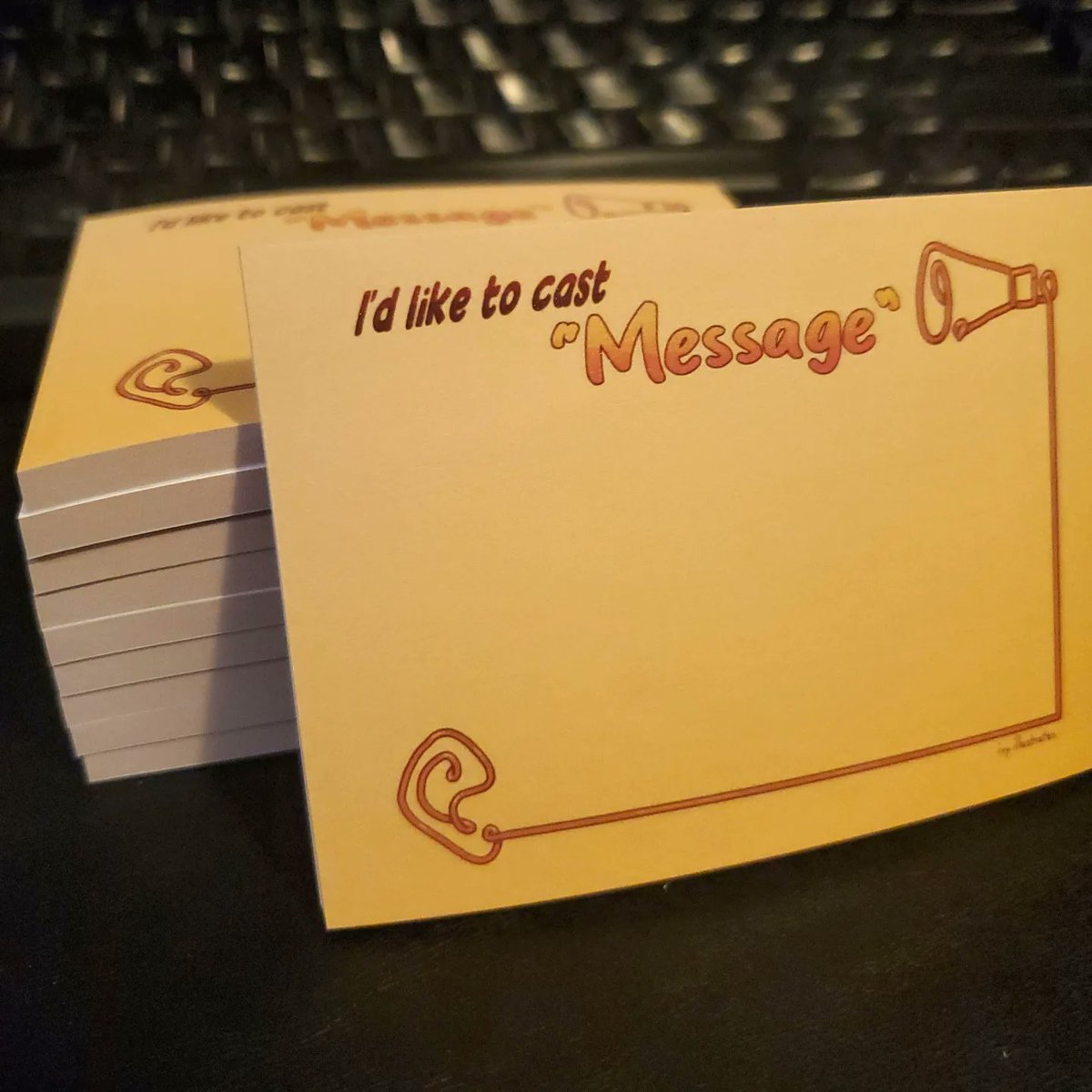 dice_pen's tweet photo. Guys I made sticky notes and they finally arrived! I'm super proud of these!

If you're the type who likes to sneak messages to your DM without the rest of your party knowing, maybe order these notepads for your next session? Come check my shop!

#etsy #etsyshop #DnD #merch https://t.co/P9YbUuLQ6i