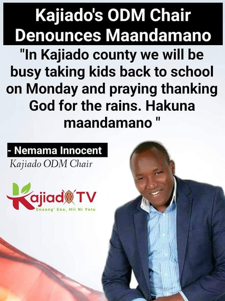 KajiadoTV's tweet photo. "In Kajiado county we will be busy taking kids back to school on Monday and praying thanking God for the rains. Hakuna maandamano "- Nemama Innocent (Kajiado @TheODMparty Chair) https://t.co/POXQKGX483