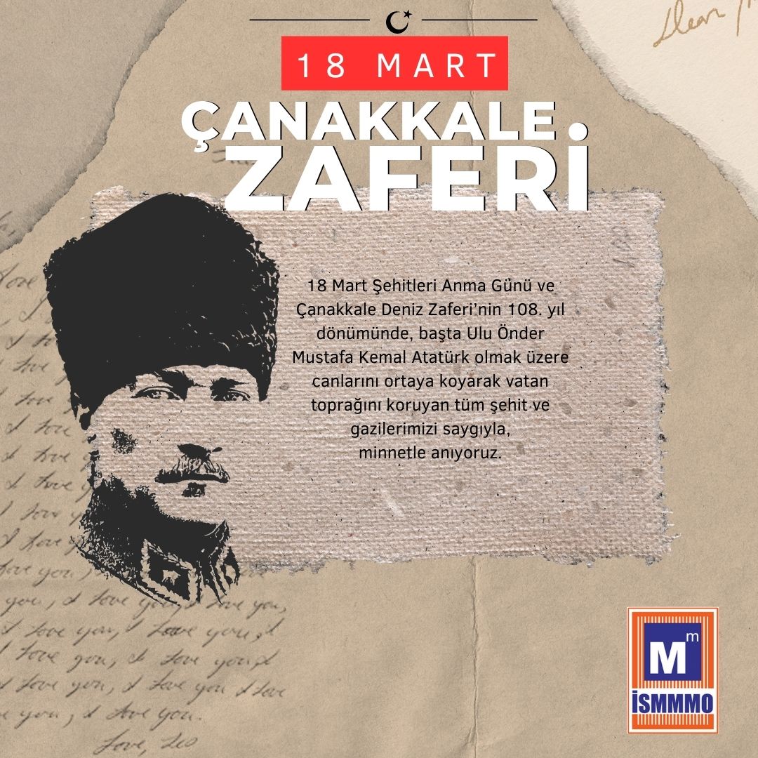 ISMMMODASI's tweet photo. Çanakkale Zaferi’nin 108. yıl dönümünde, başta Ulu Önder Mustafa Kemal Atatürk olmak üzere, canlarını ortaya koyarak vatan toprağını koruyan tüm şehit ve gazilerimizi saygıyla, minnetle anıyoruz. #18MartÇanakkaleZaferi https://t.co/XJ933Qa5OO