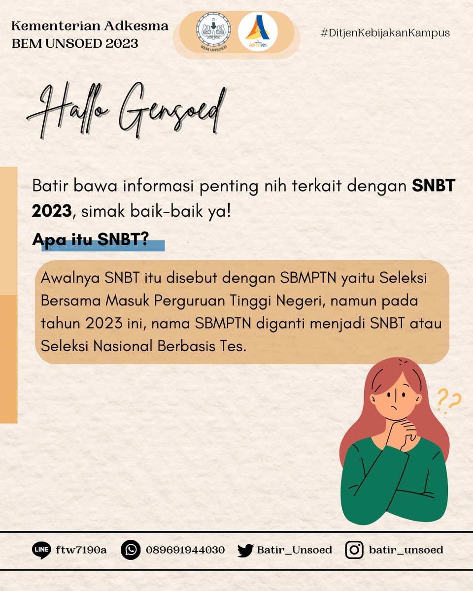 Batir_Unsoed's tweet image. Siang Gensoed!
Kali ini batir bawa info terkait SNBT 2023 nih
Yuk simak infonya!😁