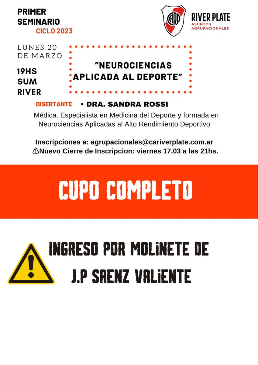 agrupcarp's tweet photo. El seminario del próximo lunes 20.03 con la presencia de la Dra. Sandra Rossi se completó la capacidad del mismo.
El ingreso se hará por el molinete de J.P Saenz valiente.

Si recibiste la confirmación de tu vacante, te esperamos a las 19hs en el SUM. https://t.co/OuwWTAQwN1
