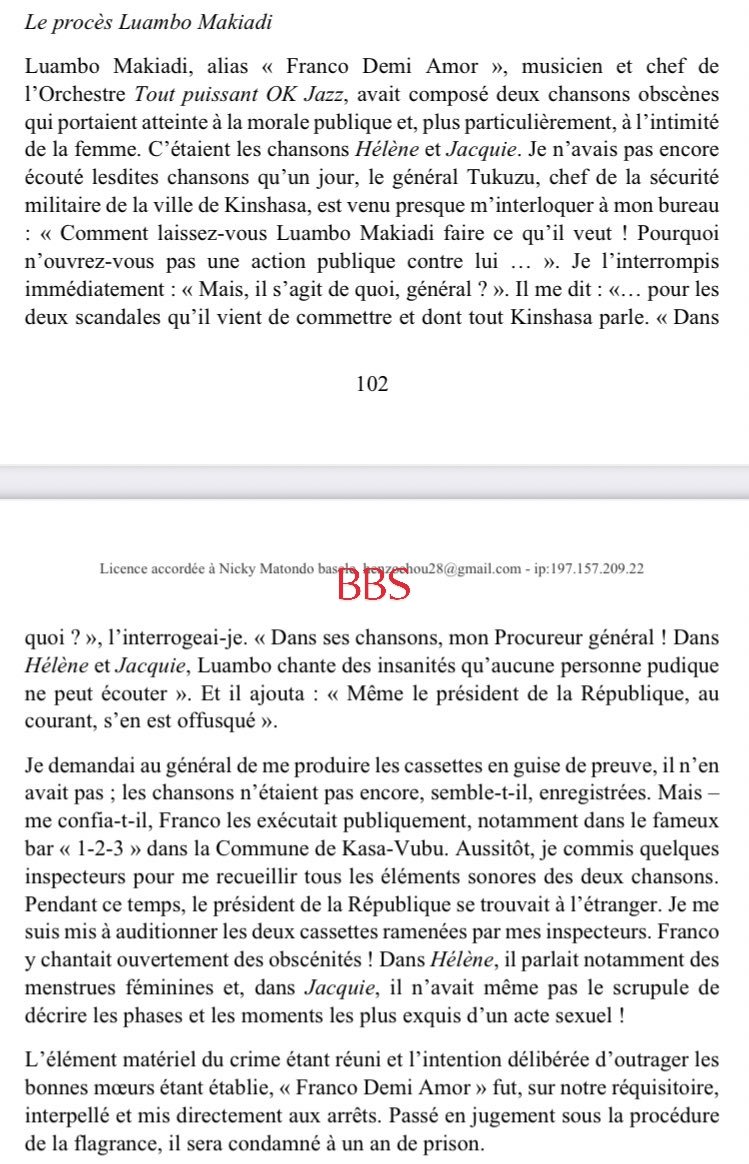 barickbuema's tweet photo. En 1978, les chansons "Jacquie" et "Hélène" de #Luambo Makiadi sont jugées obscènes et pleines d'insanités. Le procureur général Léon #Kengo wa Dondo l'interpelle, l'arrête immédiatement et le met en prison, après un procès en flagrance l'ayant condamné à 1 an de prison. https://t.co/wi7EHFxbOG