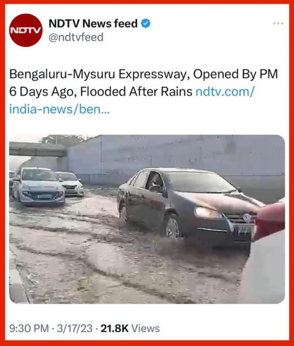 ShanthalaDamle's tweet photo. The most expansive highway built and high toll rate to be on it but can’t even handle a drizzle😢?

we are not getting out tax money’s worth with the inefficient and corrupt administration of BJP, it’s time for #Parivartan 
Kick the 40% commission govt out, Give #OneChance2AAP https://t.co/NqqQiVpQHi