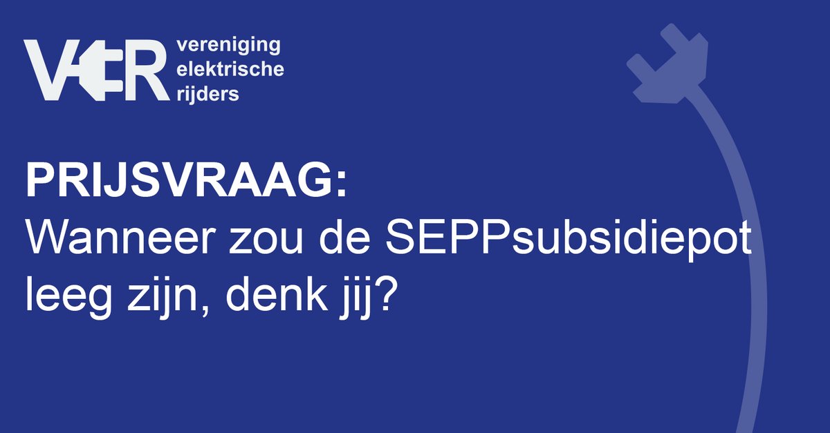 Evrijders's tweet image. Prijsvraag: Wanneer denk jij dat de SEPPsubsidiepot voor de aanschaf van een nieuwe EV leeg is? Vul je antwoord in vóór 31 maart om 17:00 uur op onze website in en wie weet win jij één van onze onVERgetelijke prijzen! bit.ly/3Fd75HY #elektrischrijden #SEPP #SEPPsubsidie