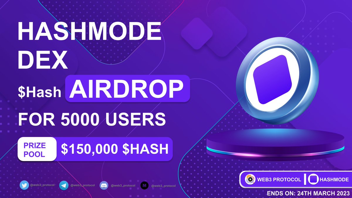 Web3_Protocol's tweet image. 🎉Web3 Protocol X Hashmode Big Giveaway

 🏆Prize Pool:- $150,000 $HASH (FCFS)

To Enter:- 

✔️Follow  @Web3_Protocol &amp;amp; @hashmodeDex
✔️Like and RT 3 friends
✔️ Fill form :- giv.gg/hashmode

#Airdrop #Giveaway #Giveaways #Airdrops #hashmode_dex