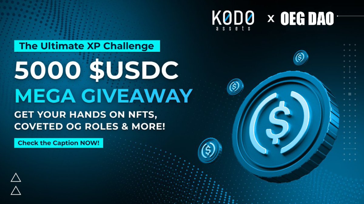 DaoOeg's tweet photo. 🥳  Kodo Assets x OEG DAO #Giveaway
🏆Prize Pool - $5,000 $USDC

To Enter
✅ Follow @KodoAssets 
✅ Like, RT &amp; Tag 3 Friends
✅ Complete Gleam ⤵️
https://t.co/GgNxiN0ccc

#Airdrop #Token #Giveaway #Crypto #AirdropAlert #BSC #Arbitrum #AI https://t.co/yg4wnAzREl