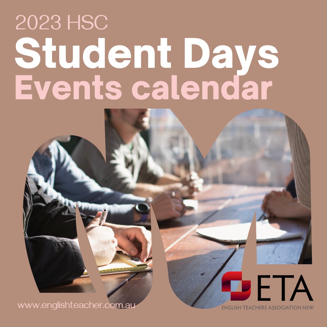 ETA_NSW's tweet photo. Attention teachers of 2023 HSC students! Our calendar is packed with fresh events for students, with a mix of online and in person events. Don't miss out, take a look here: https://t.co/w58u7Y3ooh #etansw #etapd #englishteacher #hsc #education https://t.co/fWg25SLBSk