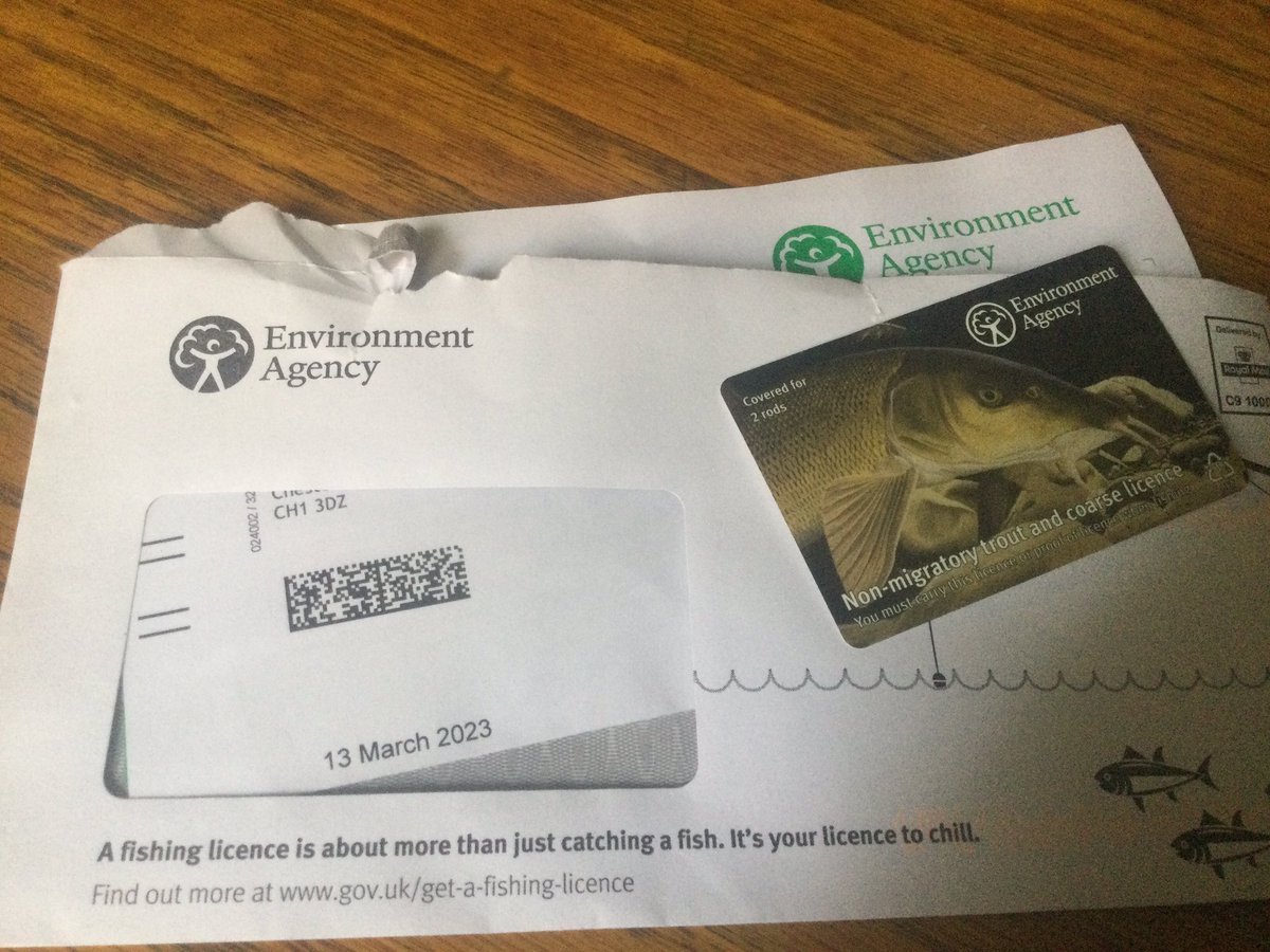 Fishing license arrived this morning, only got to use it three times last year, I wonder if they do a reduction due to the fact we can’t fish in rivers because they’re full of shit? #EnvironmentAgency #Government @mlandtr78 @ZUSPUS