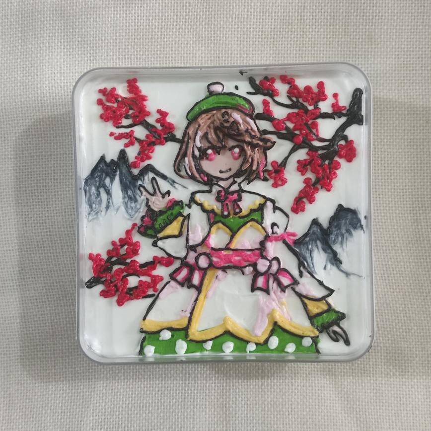devin_eth_'s tweet photo. @momotarobeer Momo knew that she gonna win the duel, so she is celebrating it with this cake. This cake with flowers and mountain will strengthen the spirit in the duel. 🌸
@DenDekaDen 
#DenDekaDen 
#DenDekaDuels 
#電殿神戦 https://t.co/ey84zY43DV