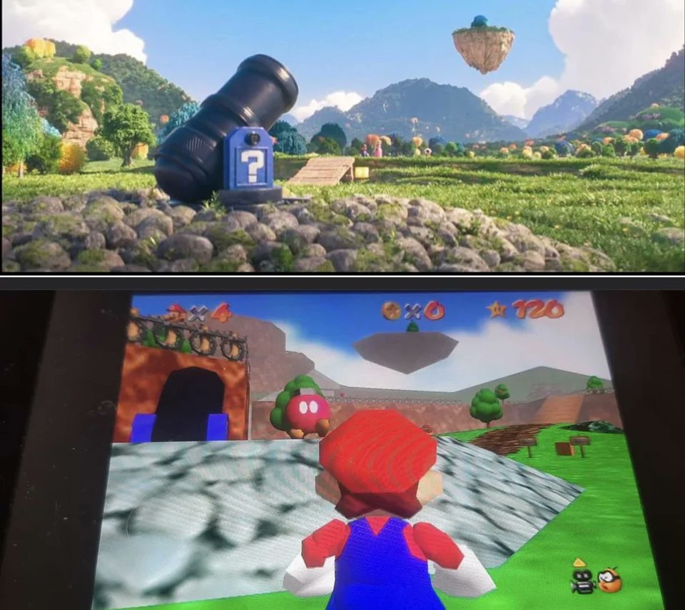 fandifi's tweet photo. You can see the first stage of Mario 64 in the Super Mario Bros trailer. This movie looks like an easter egg treasure trove. 😍

#gaming #esports #esport #twitch #valorant #leagueoflegends #csgo #apexlegends #dota2 #cod #rocketleague  #r6 #wow #rlcs #pubg #esl #meme #pcgaming https://t.co/KbkMa72bcV
