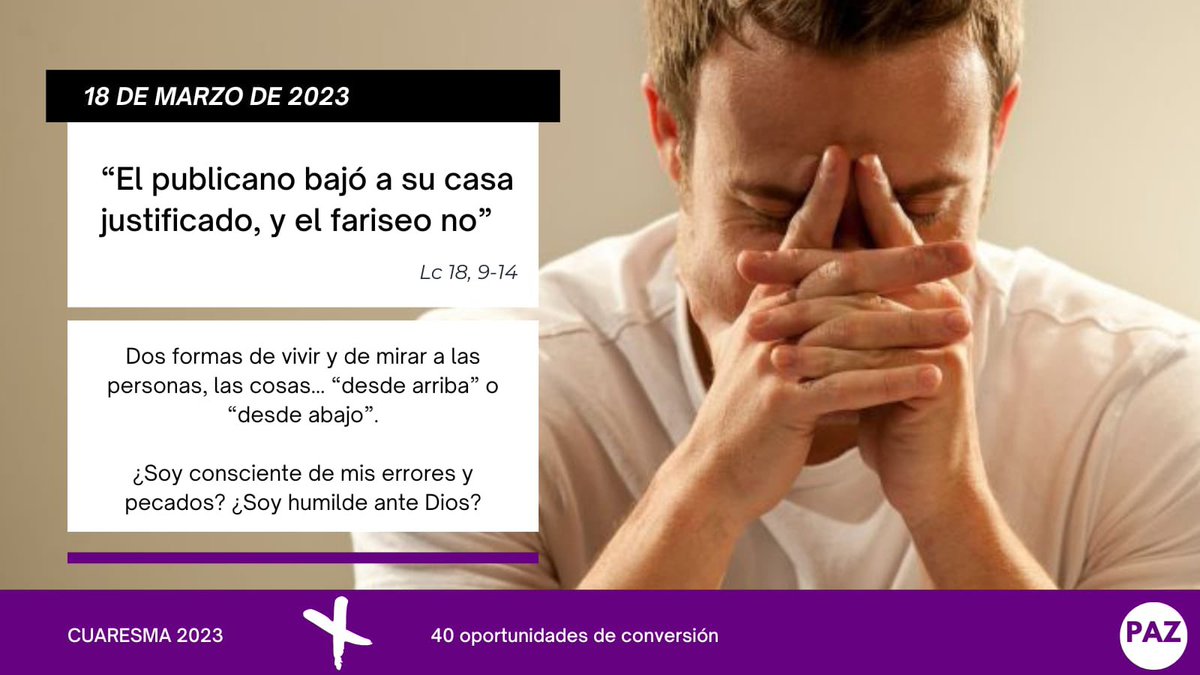 FeEspana's tweet photo. 25/40 La #Cuaresma: Presentar al Señor un corazón humillado como sacrificio.

-Os 6, 1-6. Quiero #misericordia, y no sacrificio.

-Salmo 50.
Quiero misericordia, y no sacrificio.

╬#Evangelio: #Lc18, 9-14.
El publicano bajó a su casa justificado, y el fariseo no. https://t.co/DfZLRrn5zh