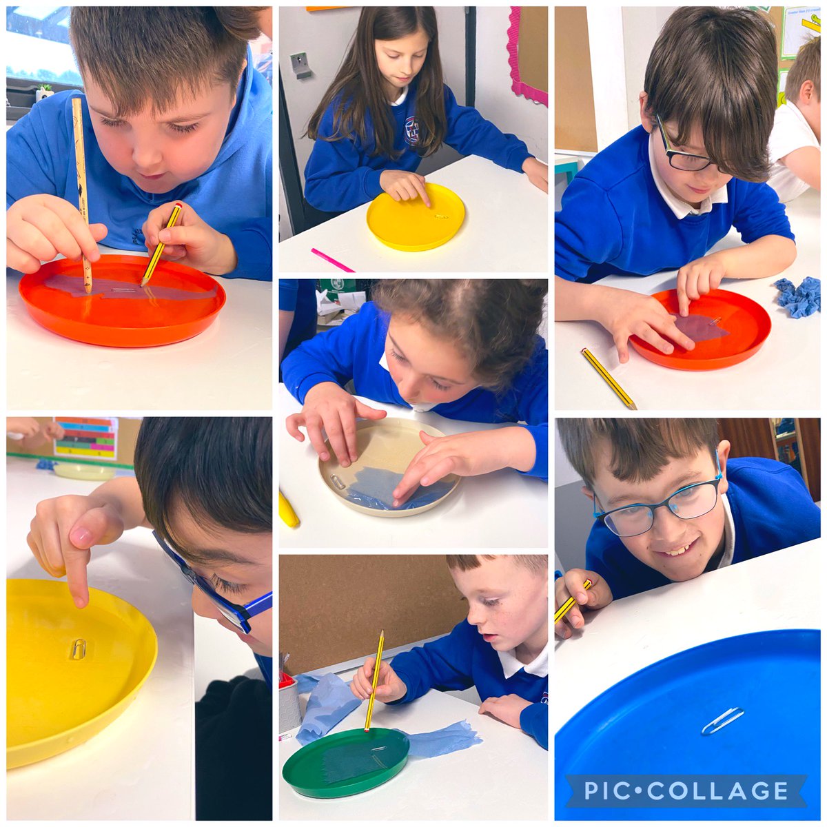We investigated the surface tension of water this week during #BSW2023 - so much fun with just a paper towel, water and a paperclip. #DPSSTEAM