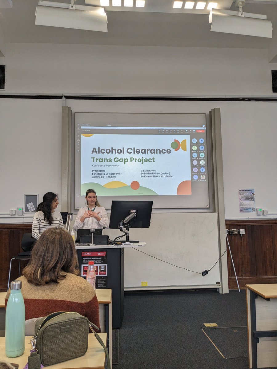 transgapproject's tweet image. Sofia and Aashna are now up giving a really insightful on the research they&apos;ve performed about why it&apos;s important to consider alcohol clearance/widmark formula as it relates to the trans &amp;amp; gender diverse community #tgp23 #forensicmed #forensicresearch #transgapproject