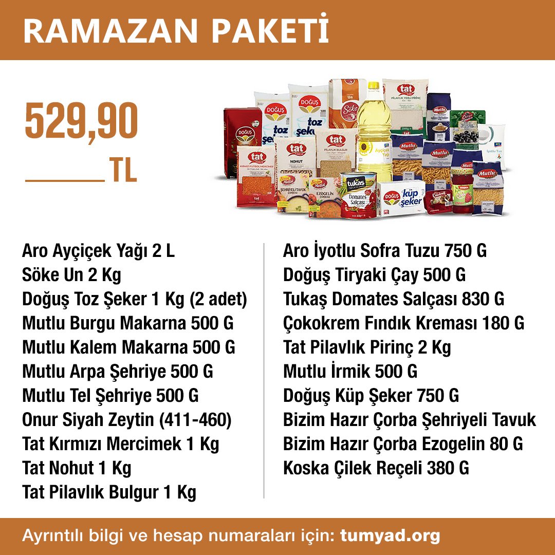 Tumyad4's tweet photo. Paylaşmak mutluluktur🥘🍝🍵

'Ramazan Paketi' kampanyamıza katılarak-deprem bölgeleri öncelikli- ihtiyaç sahiplerinin yanında olun🙏 

Linke tıklayarak kredi kartı ile bağış yapabilir, havale/EFT için hesap bilgilerimizi kopyalayabilirsiniz. 

https://t.co/ke4lSqFObl https://t.co/AdZG30ETx9