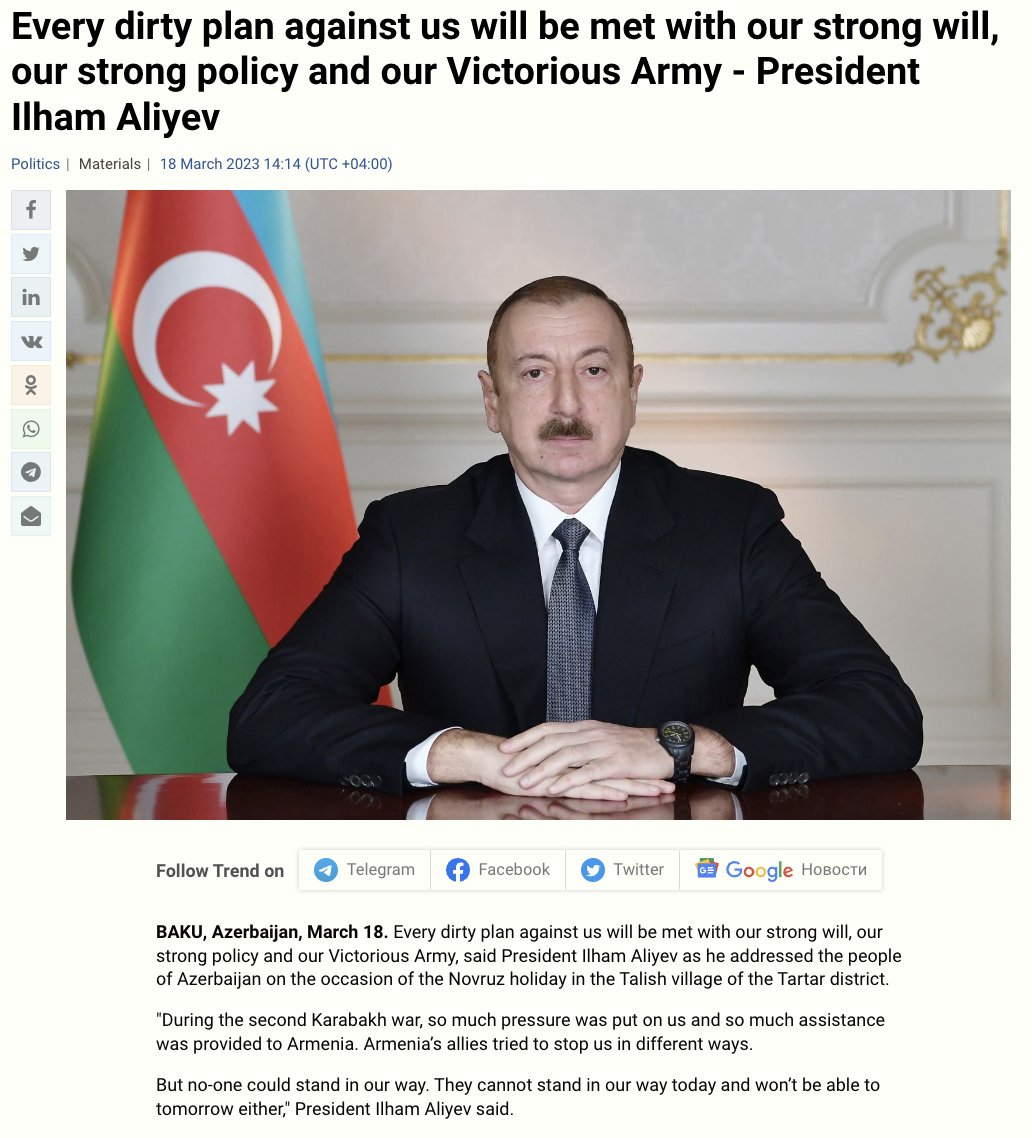 LindseySnell's tweet photo. Azerbaijan launched a war on Armenia/NK in 2020 with weapons from Israel, advisors and Syrian mercs from Turkey, and no resistance from the West.

Aliyev, amid new threats against Armenia: "So much assistance was given to Armenia, but no one could stand in our way then or now!" https://t.co/rdrFTQ2MKg