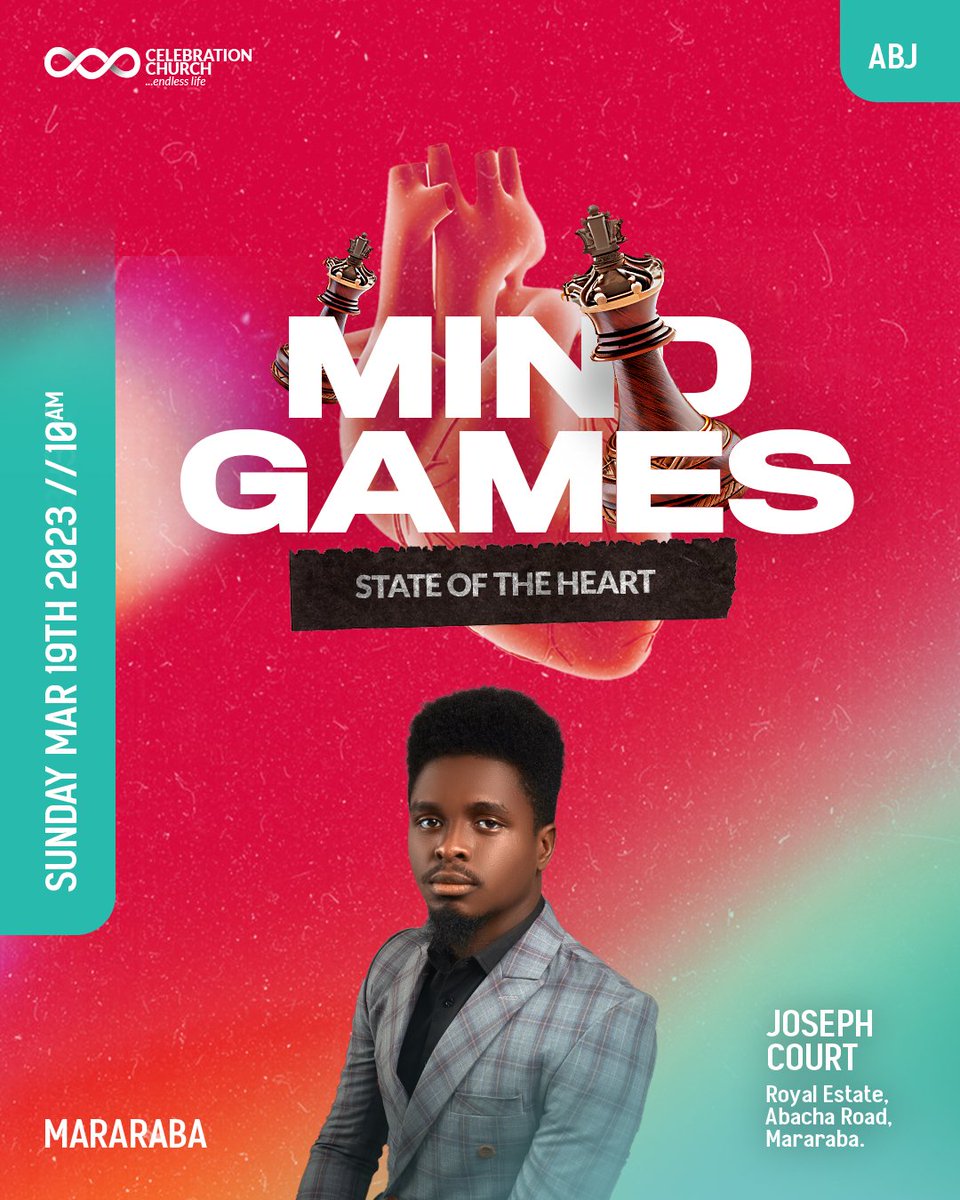 CCI_Mararaba's tweet photo. The mind is the seat of our thoughts, both of good and evil, and of belief and unbelief.
Join us this Sunday @CCI_Mararaba as we examine 'Mind Games: State of The Heart'.
Don't miss this service, and don't come alone! 🤗❤❤
#MindGames #Stateoftheheart #Solidroots #Solidfruits https://t.co/VdPr4HY0d7