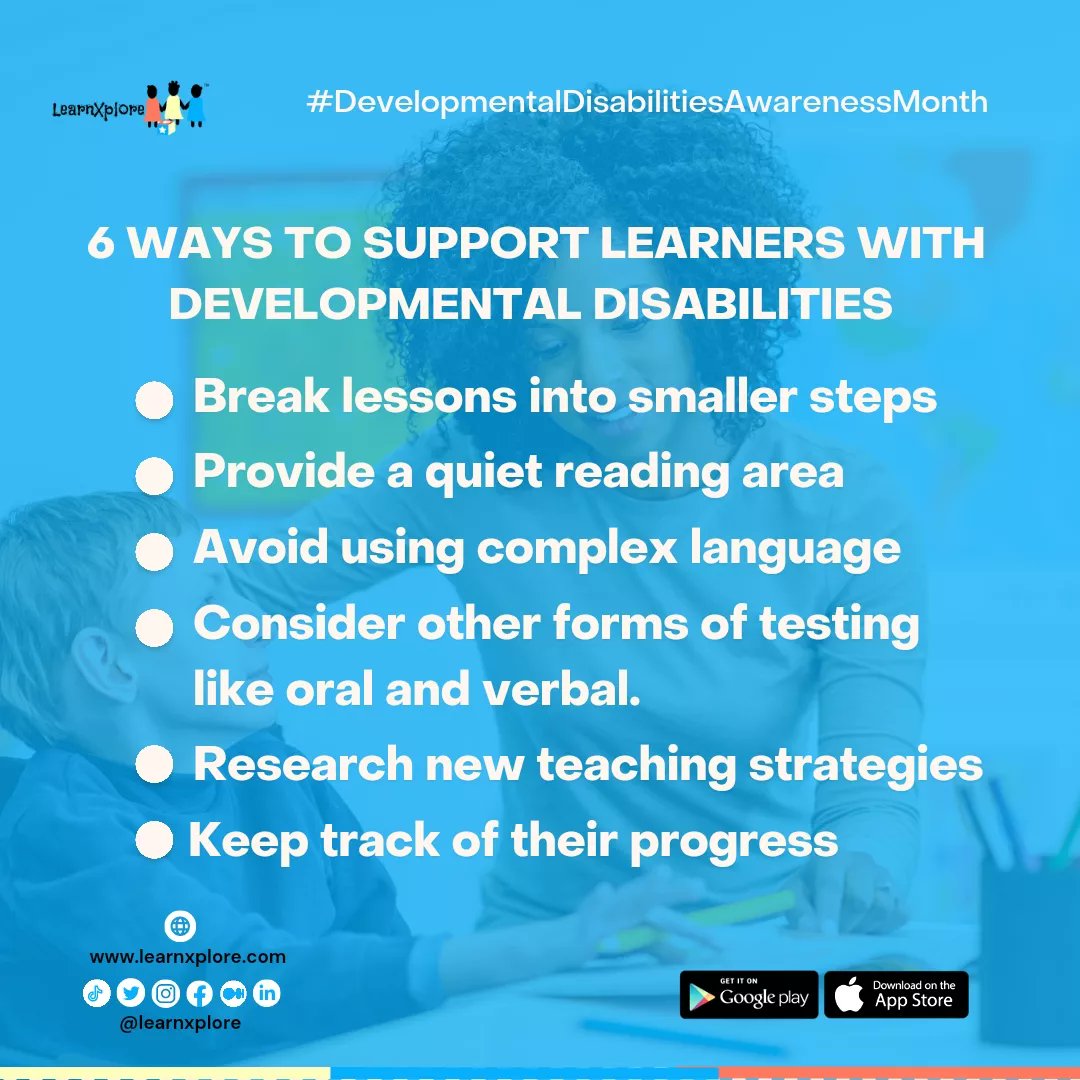 Learnxplore's tweet photo. Every learner deserves a chance to thrive, regardless of developmental disabilities. Here are 6 effective ways to provide support and help unlock their full potential.

#developmentaldisabilityawareness
#Stem #STEAM #onlinelearning #learnxplore #learnxploreapp #sdg4 #edutwitter https://t.co/ddJKYkd5Cy