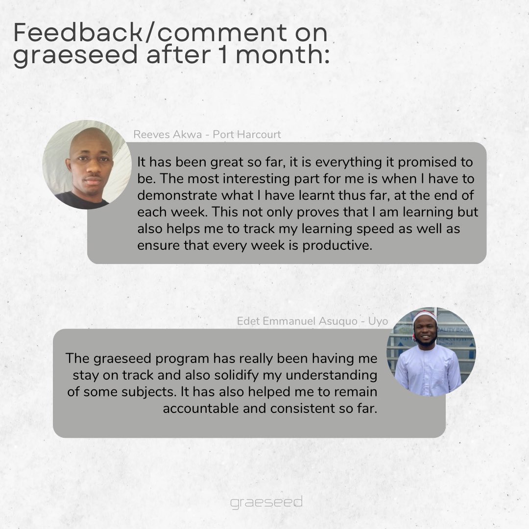 graeseed's tweet image. We are intentionally building a team of people who would create a digital product at the end of this cohort • Meet our backend developers Edet Emmanuel and Reeves Akwa  

⦿ ⁣

#Edtech #techeducation #edtechteam #techskills #graeseed