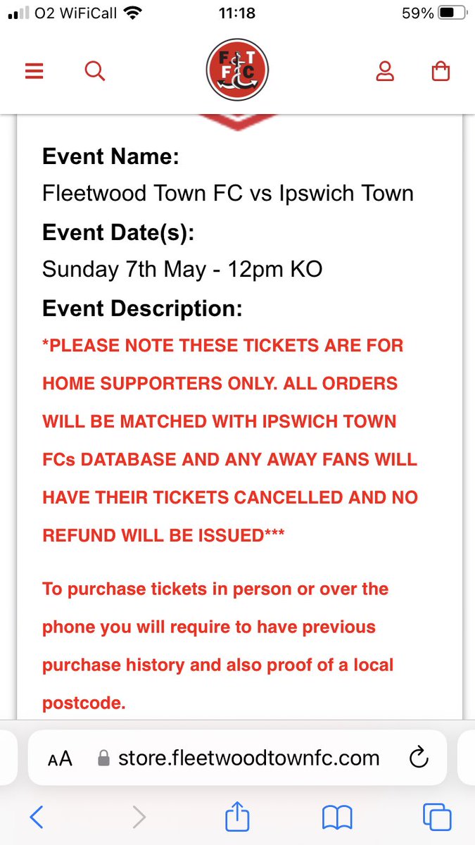 So <a href="/ftfc/">Fleetwood Town Football Club</a> and are willing to breach GDPR just to keep the #itfc fans out of the home end. Sounds unlikely to me, sellout I reckon! See you in the home end!!