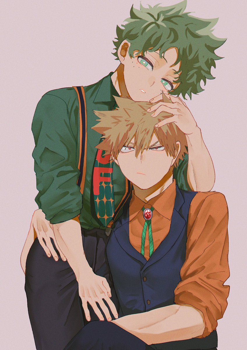 bakugou katsuki ,midoriya izuku multiple boys 2boys male focus shirt green hair freckles blonde hair  illustration images