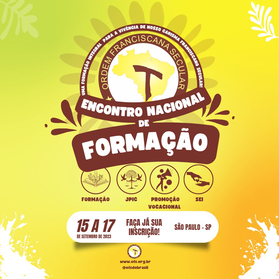ofsdobrasil's tweet photo. É com grande alegria que anunciamos o Encontro Nacional de Formação da Ordem Franciscana Secular (OFS) do Brasil, a ser realizado entre os dias 15 e 17 de setembro de 2023, em São Paulo-SP.
Para mais informações acesse o link: https://t.co/P2rUVel3Gr
#OFS #Jufra #Fraternidade https://t.co/4a8QSPcMLZ