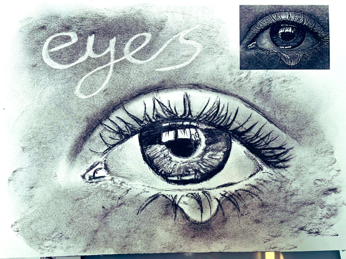 Mrs_H11's tweet photo. It was all about the eyes with #y8 this week. #charcoal #formalelements #colouredpencil #iris https://t.co/MR2z33Jflt