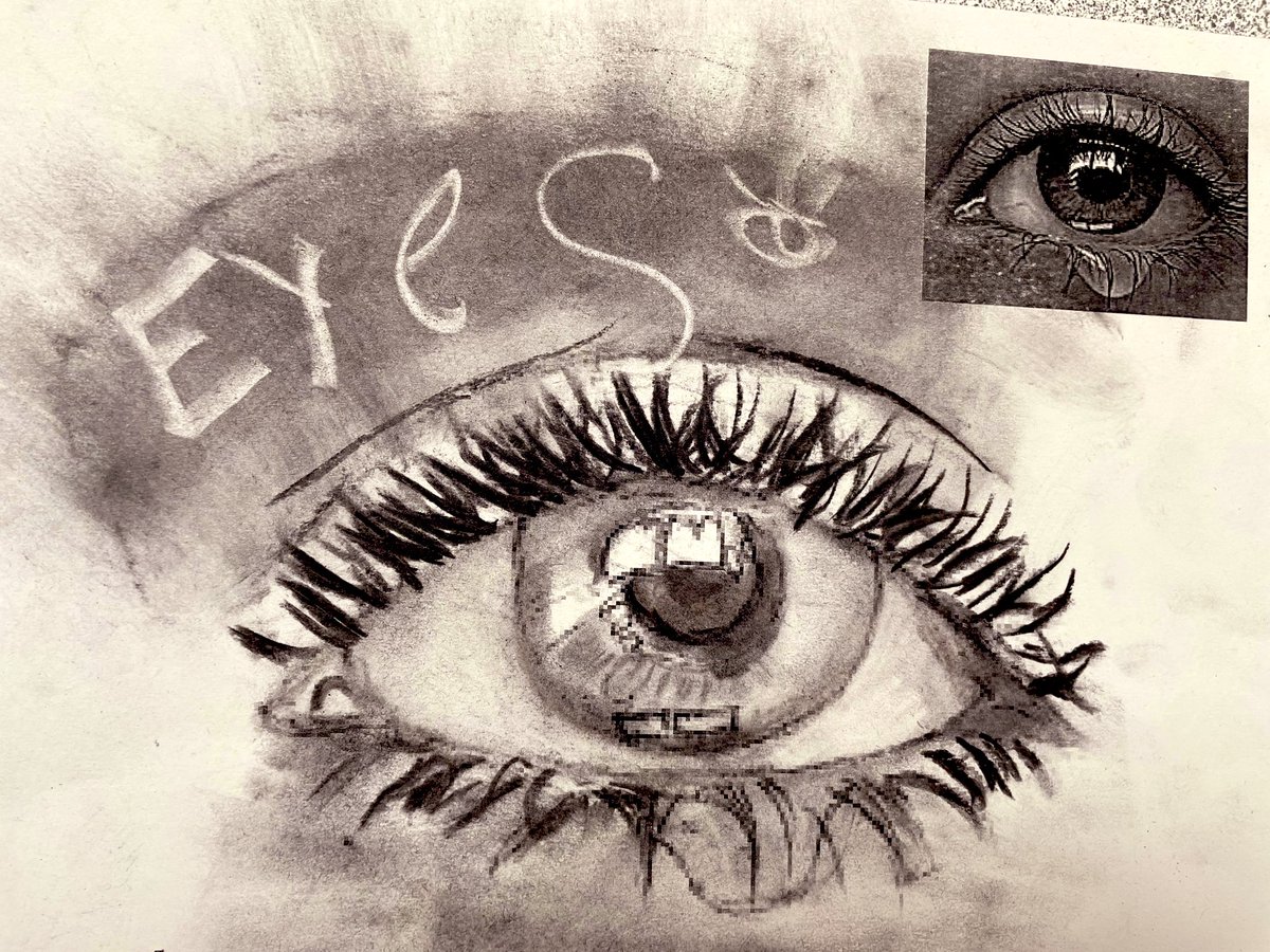 Mrs_H11's tweet photo. It was all about the eyes with #y8 this week. #charcoal #formalelements #colouredpencil #iris https://t.co/MR2z33Jflt