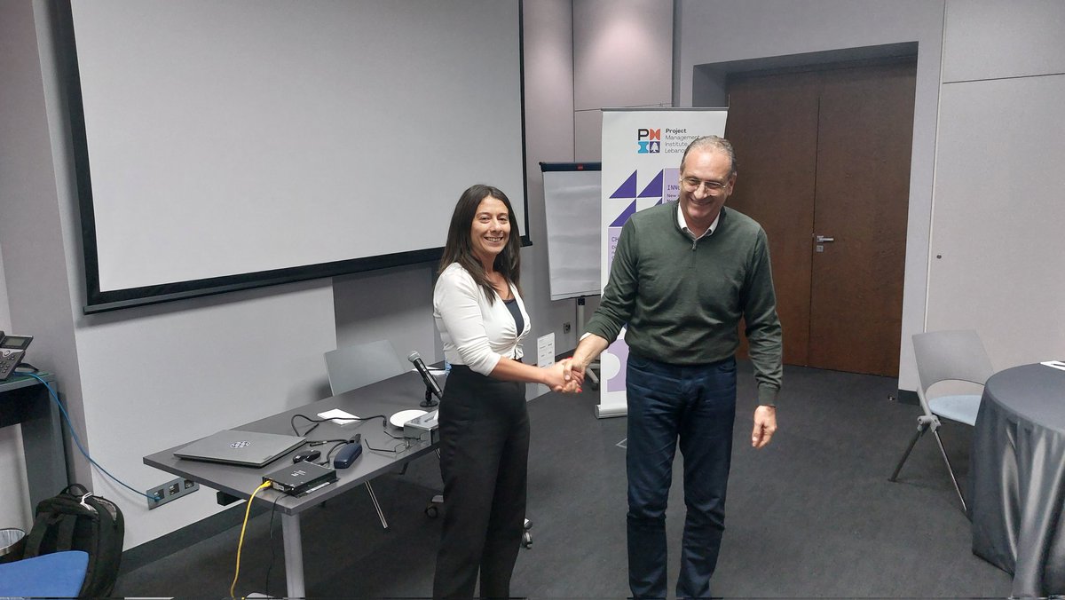 PMILebChapter's tweet photo. A glimpse of yesterday's monthly talk with Mr. Jacques Bakaev which was an enlightening conversation, culminating in the announcement of Mrs. Riam Chazbeck’s appointment as the new president, succeeding Mr. Hisham Zeinoun

#PMI #PMILC #PMILebanonChapter  #NewLeadership https://t.co/VCyGgu4rA3