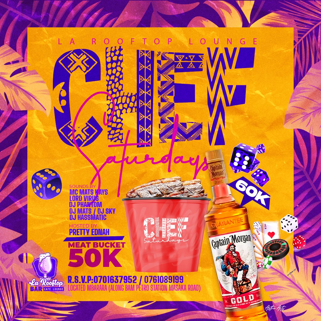 DeejMats's tweet photo. Another Saturday is here to enjoy #ChefSaturdays at @larooftoplounge with a bucket of meat available @50k, Goats leg @50k with great entertainment from top djz Mcs and hosted by Pretty Edinah. https://t.co/NxDnEVk4Sa
