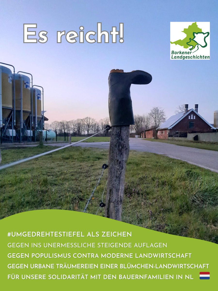borkener's tweet photo. Die BoerBurgerBeweging #BBB hat bei den #Provinzwahlen in NL am Mittwoch einen Erdrutschsieg hingelegt. Eine Ohrfeige für die rigide Umwelt- & Landwirtschaftspolitik der Regierung. Aus Solidarität haben viele Landwirte im Kreis BOR #UmgedrehteStiefel aufgehangen. #stillerprotest https://t.co/fjBgN2rQPp