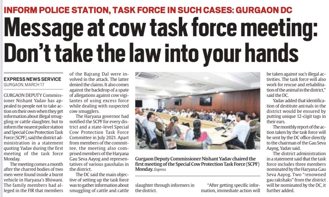 Haryana has “Special Cow Protection Taskforce” in EVERY district.

Meanwhile, the crime rate i.e. crime incidence per one lakh population in Haryana is 697, way above the national avg at 445. Some statistics here.

-No 1 in Indian states for dowry deaths.
-No 1 in India for