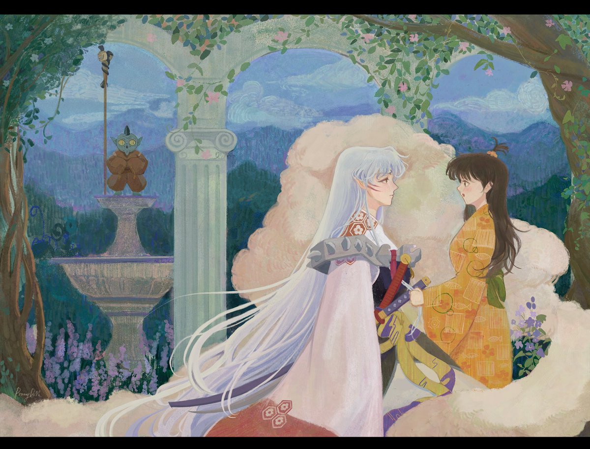 This is my contribution to the #SessRinEternity / #320生而爱铃72小时   72Hour Relay Race!
✨🌙🎐✨
大狗的头发只能给自己心爱的女孩碰🥰

Please look forward to the works from the next contributor, <a href="/kuruuwa/">もみじ🍁NEXT5月インテ</a>
#3月20日殺りんデー
#sessrin 
#Sesshomaru
#犬夜叉