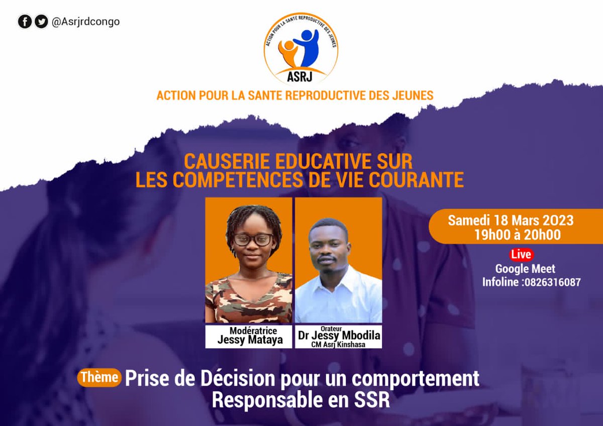 Asrjrdcongo's tweet photo. #ASRJ_CVC: les adolescents ne peuvent pas prendre les bonnes décisions en SSR sans une bonne information. L'information est un pouvoir pour éclairer les choix et orienter les décisions. Rejoignez-nous ce soir à partir de 19h00 de Kin pour en savoir plus Le lien vous sera partagé. https://t.co/kYLIrEJ24T