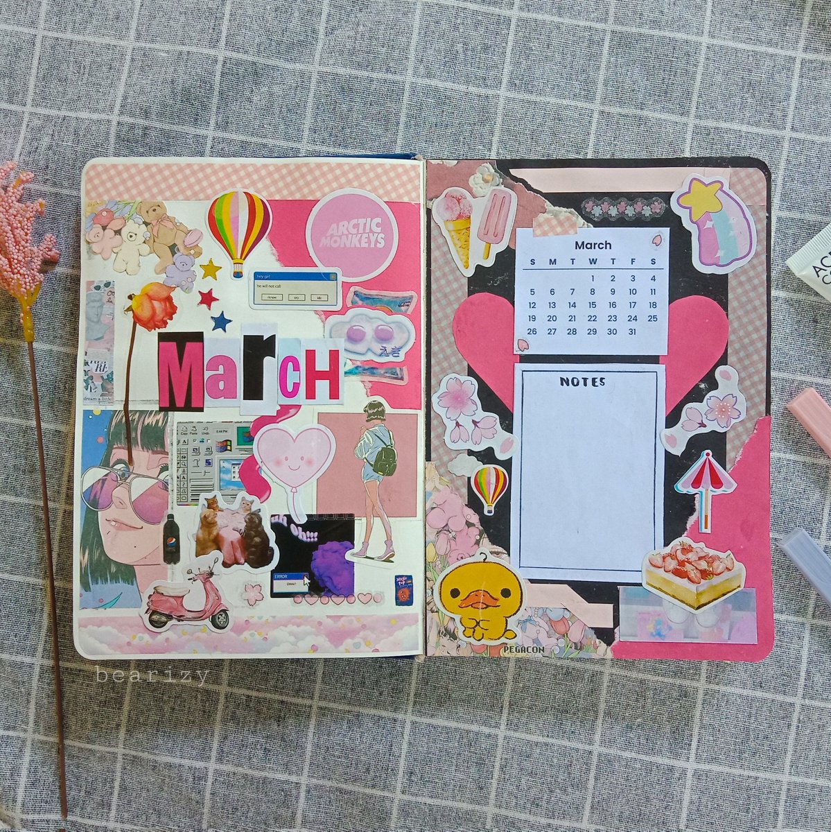 IamBeaRizy's tweet photo. Journal Spread for March: Kawaii in Y2K 🌼🌈
Enjoyed cutting some letters from a magazine for this one 😭
#bulletjournalling #march2023 https://t.co/z3SLzq6Rfu