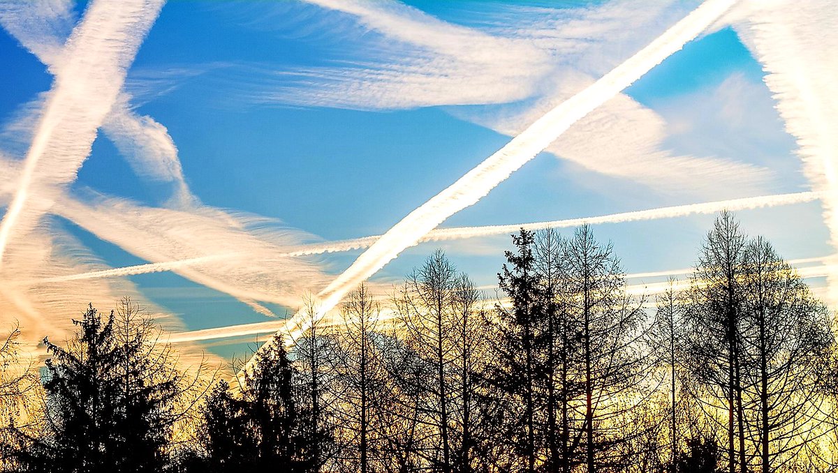 Contrails form when hot exhaust from planes mixes with cold air, creating visible trails in the sky. They're NOT chemtrails. Contrails are harmless and too high up to affect weather or people. Let's stick to the facts and enjoy the beauty of our skies! #contrailsnotchemtrails
